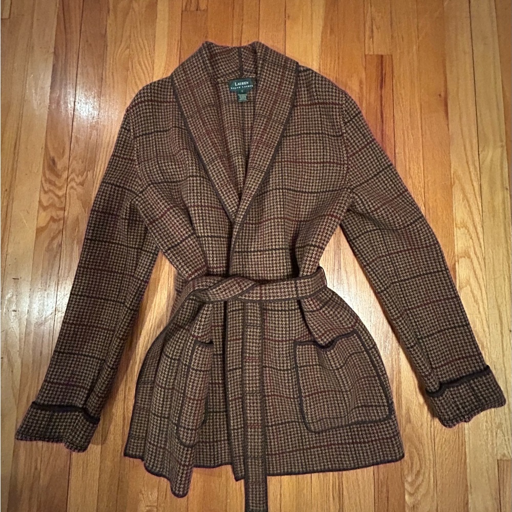 Ralph Lauren Women's Houndstooth Lambswool Sweater Coat Vintage  Small